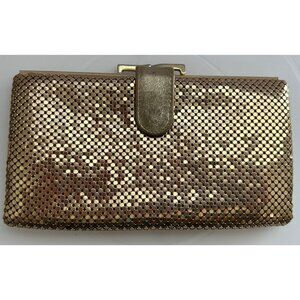 Whiting and Davis Gold Mesh Vintage Wallet Coin Purse Check Book Holder USA